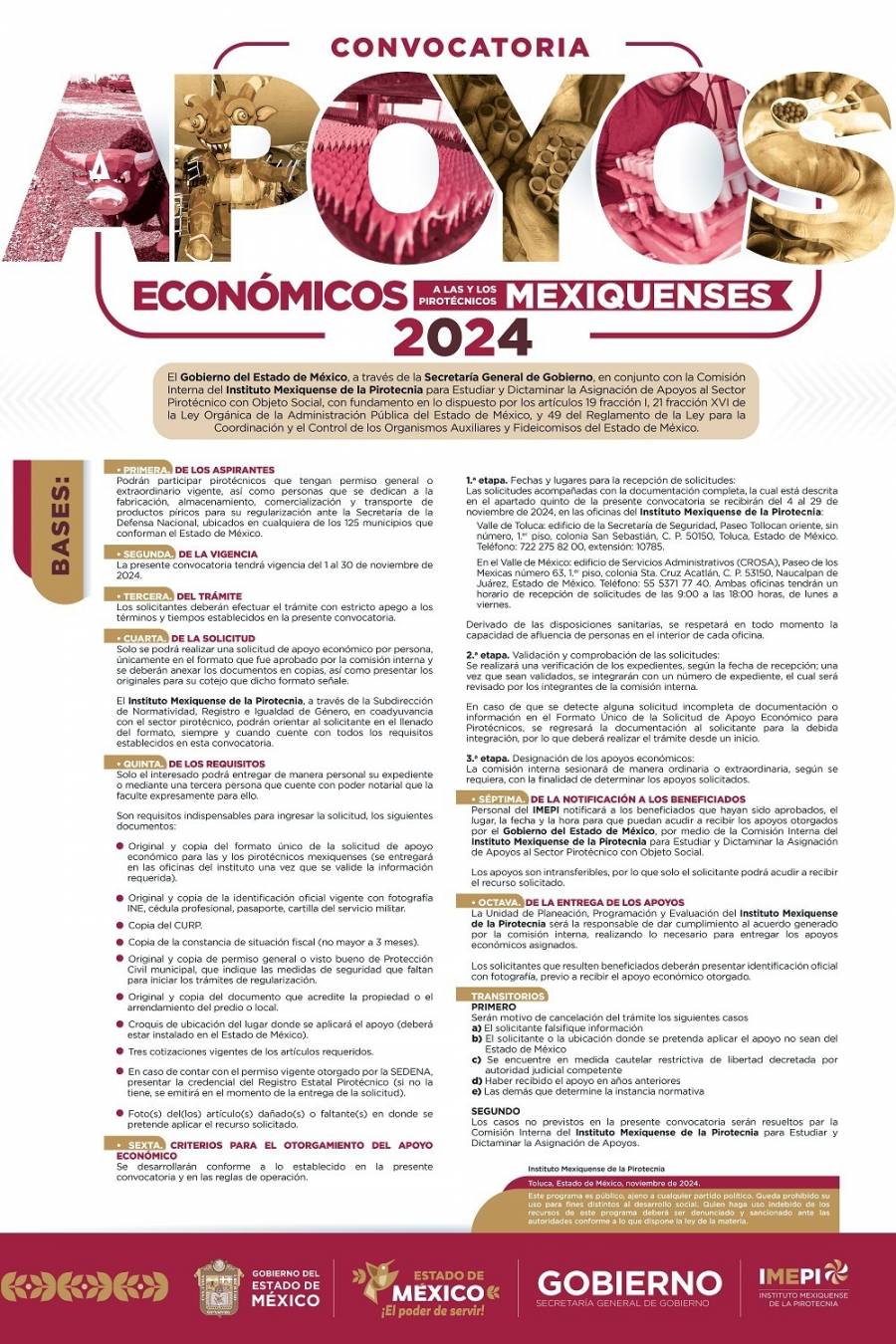 IMEPI abre convocatoria para apoyar a pirotécnicos del Edomex hasta con 50 mil pesos