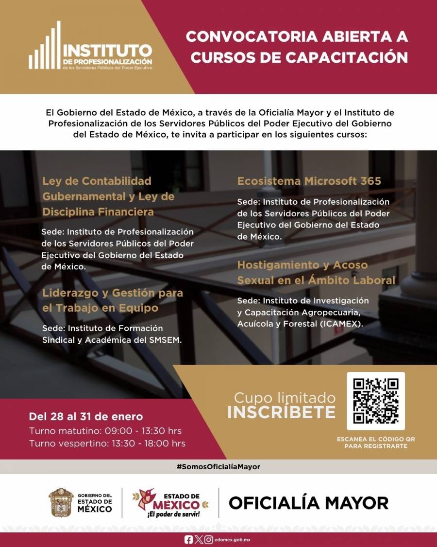 Abre Gobierno del Estado de México cursos para la profesionalización de personas servidoras públicas, ¡inscríbete!