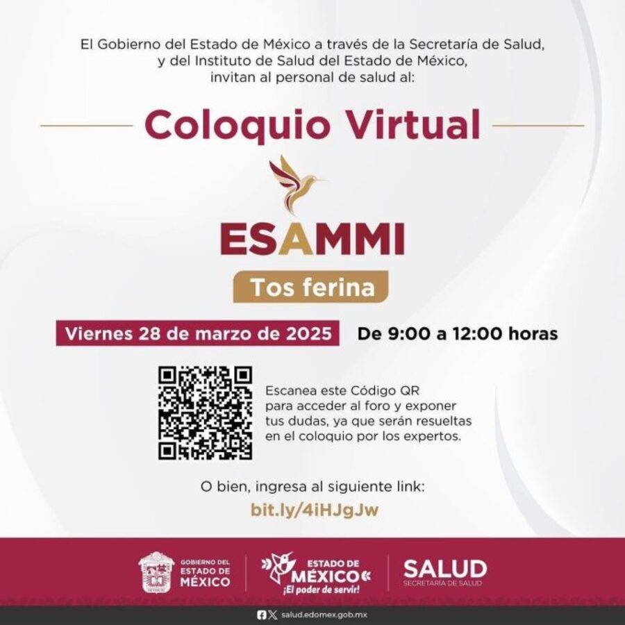 Convoca Secretaría de Salud del Edomex a personal médico al Coloquio Virtual de Tosferina