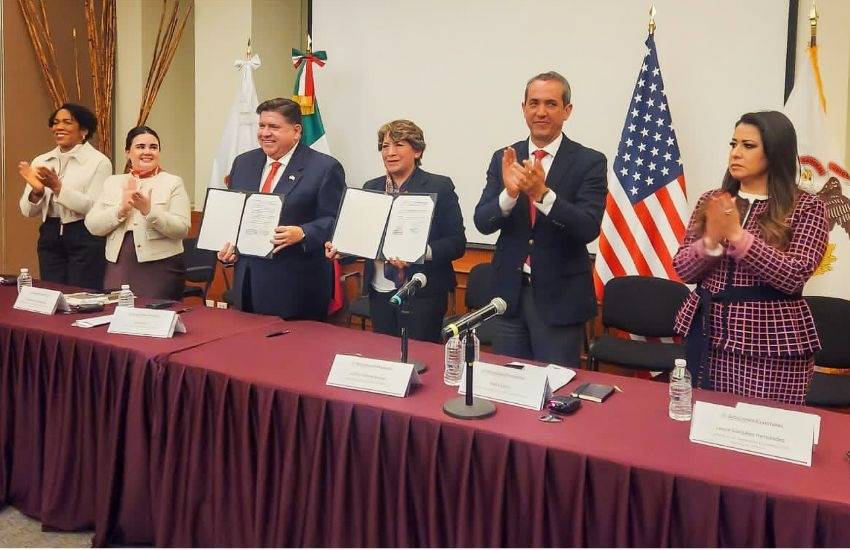 Firma gobernadora Delfina Gómez Álvarez hermanamiento con el estado de Illinois