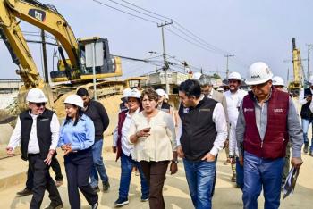 Sheinbaum y Delfina Gómez supervisan avance de obra del Colector Chalco; el nuevo sistema de drenaje y bombeo evitará inundaciones