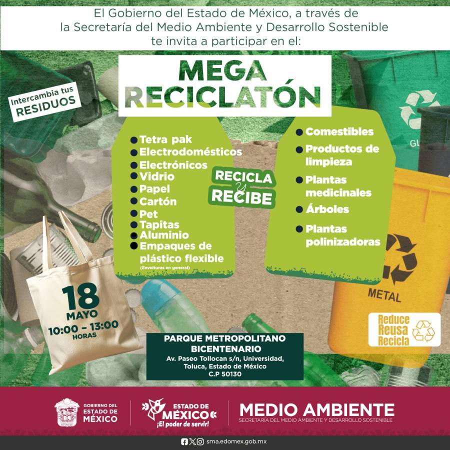 ¡No tires tus residuos, intercámbialos! Invita Gobierno del EdoMéx a participar en Mega Reciclatón