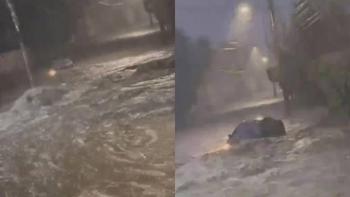 Tormenta en Coyotepec deja vehículos varados e inundaciones severas
